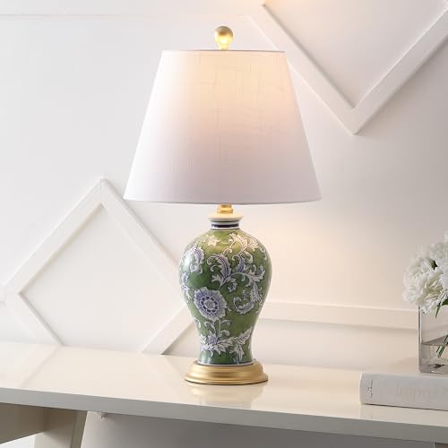 JONATHAN Y Grace 24" French Country Floral Urn Ceramic Lamp, Green/White - color: Green/White