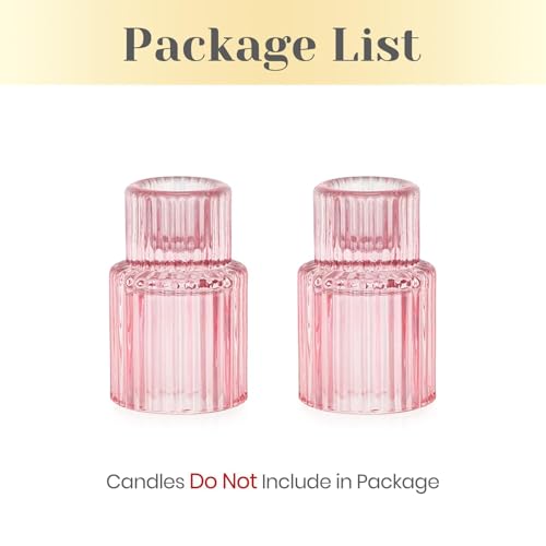 Hewory Glass Pink Candle Holder Bulk, 2PCS Valentines Taper Candle Holders - color: Pink, size: 2PCS