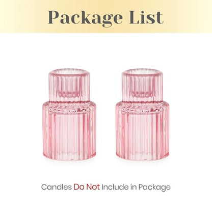 Hewory Glass Pink Candle Holder Bulk, 2PCS Valentines Taper Candle Holders - color: Pink, size: 2PCS