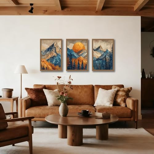 Mountain Wall Art Set of 3 Framed, Abstract Landscape Canvas Print - color: Rainbow Mountain, size: 12x16 Inches