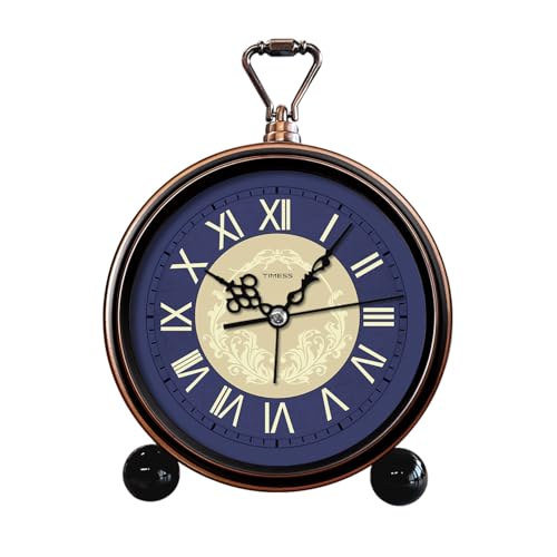 TIMESS 4.3-Inch Vintage Analog Alarm Clock, Silent Non-Ticking, Dark Blue - color: Blue