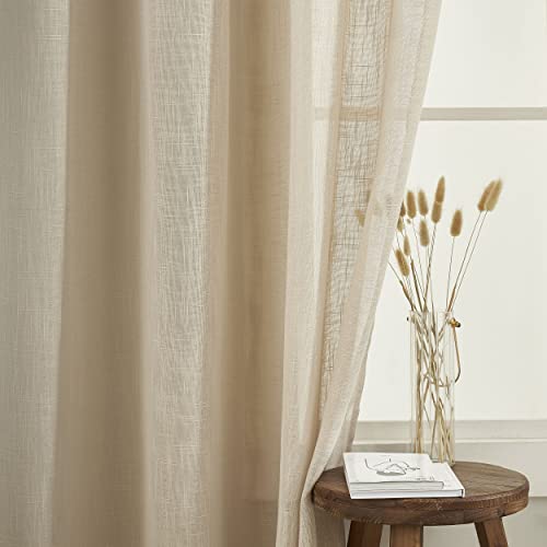 Demetex Beige Semi Sheer Curtains Kitchen Small Window Curtain Semi Sheer Panels for Bedroom, Set of 2, 54 x 45 Inch, Linen - color: Semi Linen, size: 54"W x 45"L (Pack of 2)