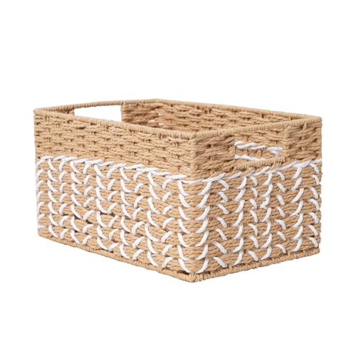 Paper Rope Woven Storage Basket With Side Handles