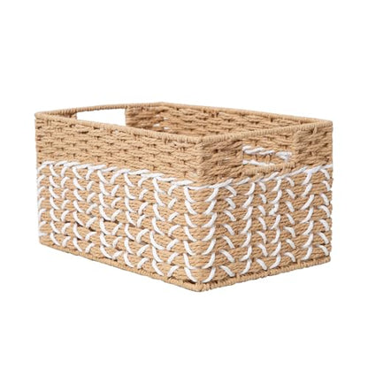 Paper Rope Woven Storage Basket With Side Handles