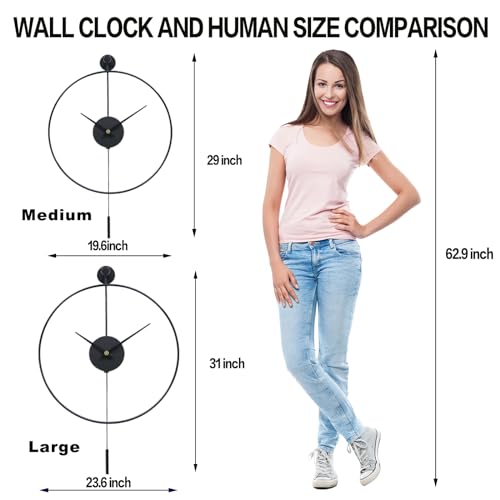 YISITEONE Classical Large Decorative Wall Clock with Pendulum, Modern Non-Ticking Silent Metal Wall Clocks for Living Room, Bedroom, Study, Office,20‘’