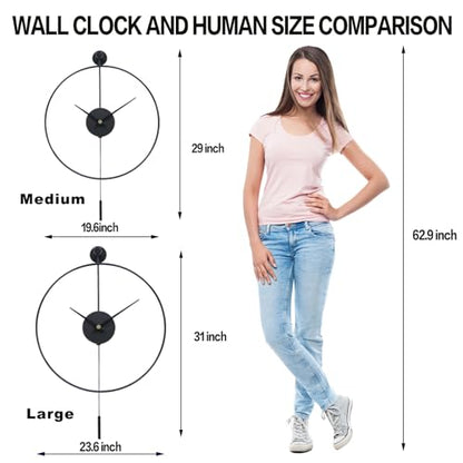 YISITEONE Classical Large Decorative Wall Clock with Pendulum, Modern Non-Ticking Silent Metal Wall Clocks for Living Room, Bedroom, Study, Office,20‘’