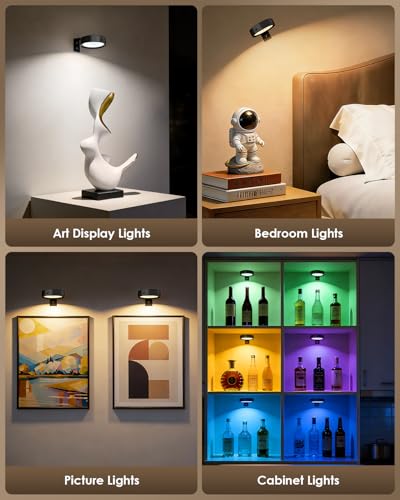 Picture Lights for Wall, Rechargeable Battery Magnetic Wall Lights with 3 Color Temps and 12 RGB, Picture Light with Remote, Dimmable and Timer, Decor Light for Painting/Frame/Art Display - color: Black