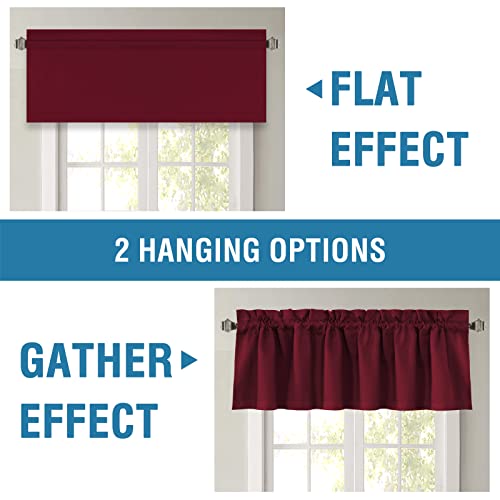 H.VERSAILTEX 2 Panels 100% Blackout Valances for Windows,Red Christmas Valance Curtains for Kitchen/Bathroom/Living Room/Bedroom Thermal Insulated Rod Pocket, 2 Pack, 52" x 18", Burgundy - color: Burgundy