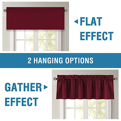 H.VERSAILTEX 2 Panels 100% Blackout Valances for Windows,Red Christmas Valance Curtains for Kitchen/Bathroom/Living Room/Bedroom Thermal Insulated Rod Pocket, 2 Pack, 52" x 18", Burgundy - color: Burgundy