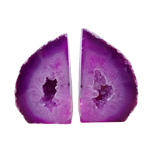 Agate Geode Bookends Dyed Pink 4-5 Lbs Large Stone Bookends 1 Pair Decorative Bookends for Shelves - color: Pink, size: 4-5LBS