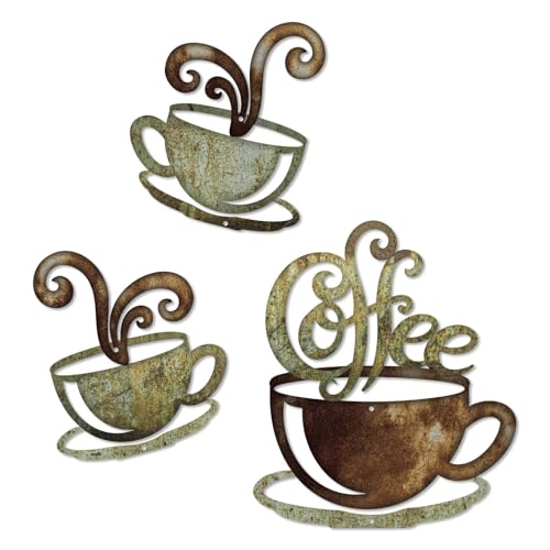 Putuo Decor Rustic Coffee Cup Metal Wall Decor, Vintage Coffee Bar Kitchen Wall Art, Set of 3 Farmhouse Bar Accessories Hanging for Dining Room Cafe Bakery - color: Rustic Coffee Cup