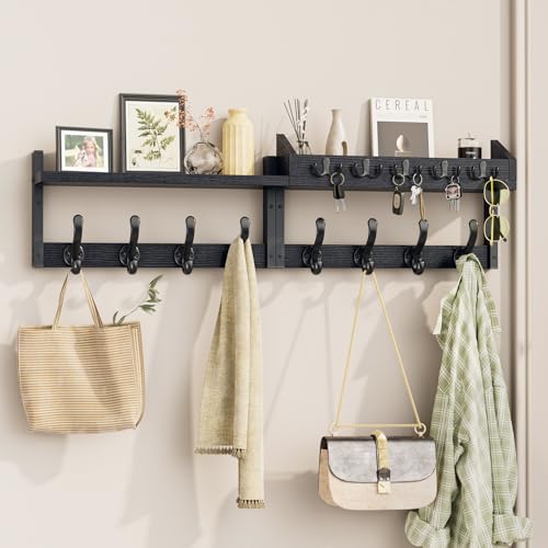 Evermagin 35" Coat Rack Wall Mount with Shelf for Entryway, Black - color: Black, size: 35 inch