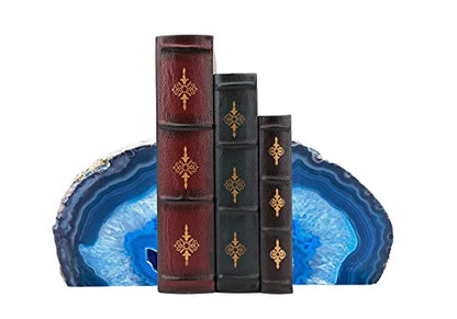 AMOYSTONE Blue Agate Bookends Heavy Duty Stone Book Ends for Bookshelves - color: Blue, size: 6-8 Pounds