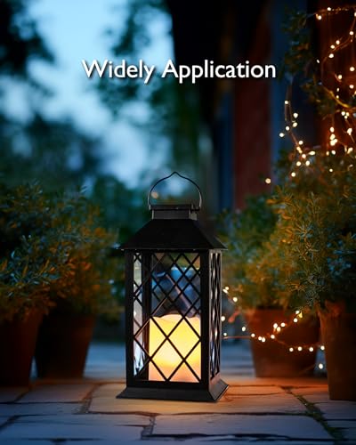 Homemory 2 Pack 13'' Black Solar Lanterns, Flickering Flame Hanging Lights - color: Black