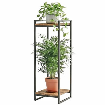 34" Tall Indoor Plant Stand, 2-Tier Flower Pot Rack, Rustic Brown