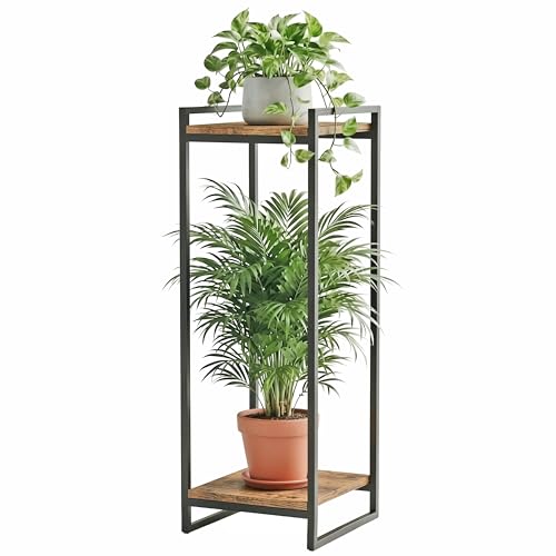 34" Tall Indoor Plant Stand, 2-Tier Flower Pot Rack, Rustic Brown