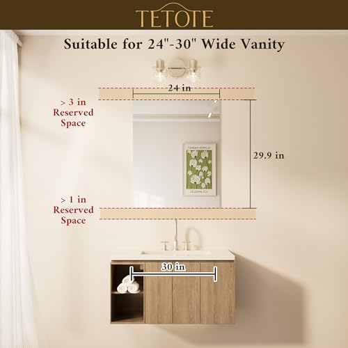 TETOTE Frameless Mirror 24" x 30" Frameless Bathroom Mirror for Over Sink with Tempered Glass, Suitable for Bedroom, Entryway, Hallway, Gym, Vertically/Horizontally - color: 1 Pack, size: 30"L x 24"W