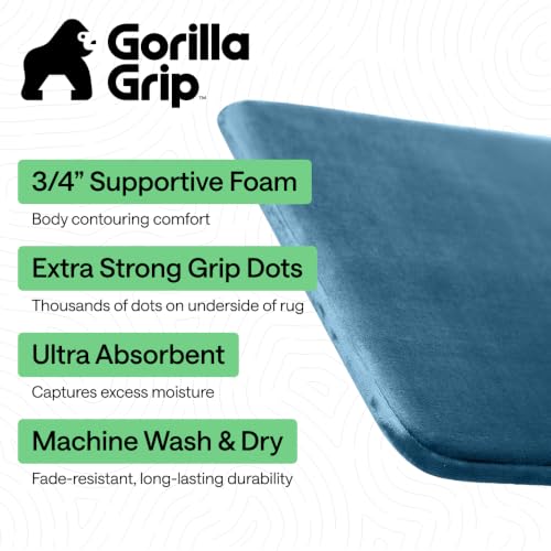 GORILLA GRIP® Memory Foam Bath Rug for Bathroom, 24x17 Blue - color: Blue, size: 24" X 17"