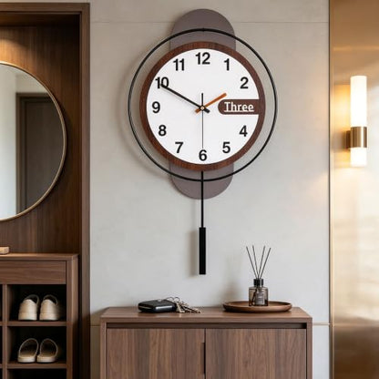 Large Wall Clock Acrylic Wood Silent Battery with Pendulum,12.6x22.8in - color: 6789-black