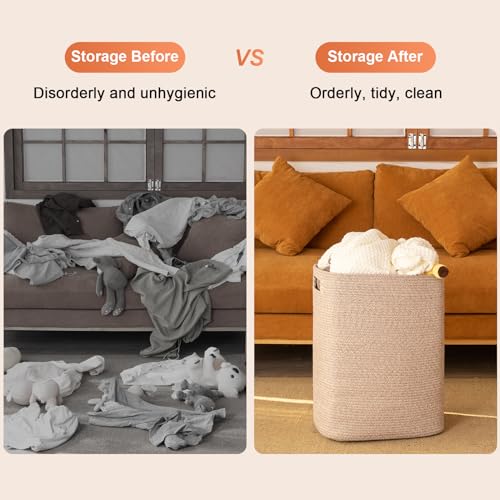 OIAHOMY Laundry Hamper Laundry Basket Cotton Rope Storage Baskets Brown - color: Brown variegated