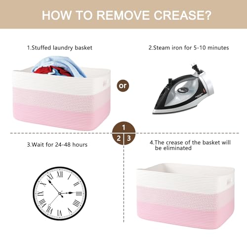 OIAHOMY Blanket Basket Laundry Basket Dog Toy Basket 75L Pink/White - color: Pink/White, size: 22”x17”x12”