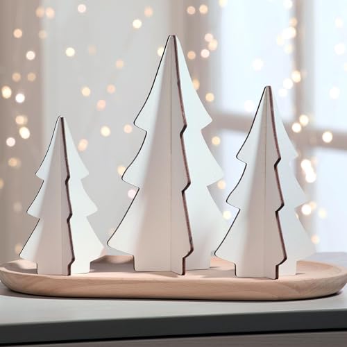 Your Heart's Content Set of 3 Soft Ivory Interlocking Tree Figurines, Sustainable Holiday Decor, Vintage Off-White Mantel Valentine Accent, Winter Tabletop (Set 3 Soft Ivory) - color: Set 3 Soft Ivory