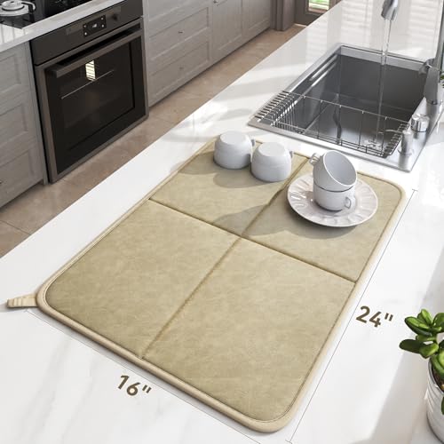 YDKGL 2 pack Dish Drying Mat for Kitchen Counter,PU Leather Dish Mat，Brown - color: Brown, size: 16" x 24"(2 Pack)