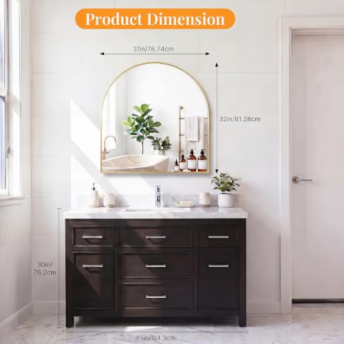 Sweetcrispy 31"x32" Arched Bathroom Mirror, Bathroom Mirrors for Over Sink - color: Gold-arched, size: 32"L x 31"W