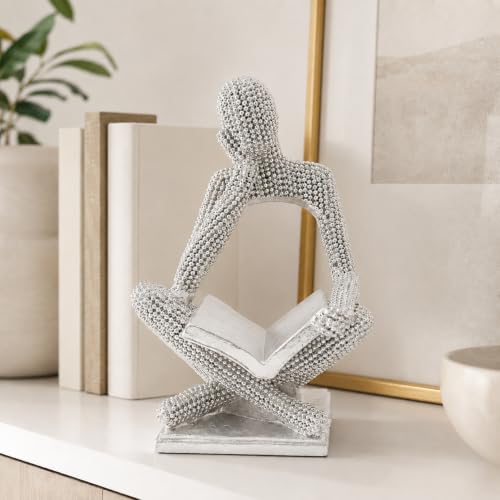 Sparkling Silver Reading Women Statue, Abstract Resin Thinker Sculptures - color: Silver Right