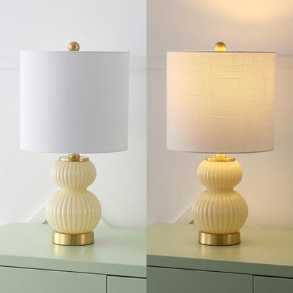 JONATHAN Y Daphne Ribbed Gourd Metal/Glass Table Lamp 20", Ivory - color: Ivory