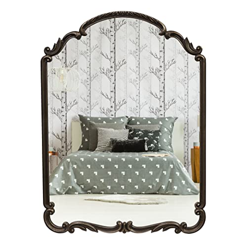 Wylde Iris English Estate Carved Arch Wood Wall Mirror, Mirror for Entryway, Living Room, Bathroom, Antique Black, 22x30 - color: Antique Black, size: 30"L x 22"W