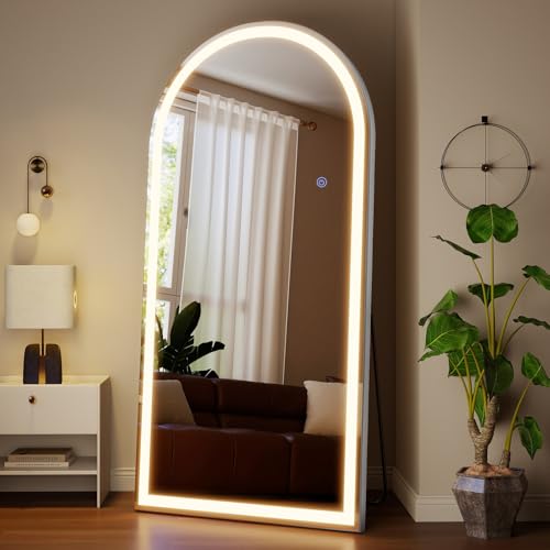 VooBang 71"x32" Large LED Arched Mirror Full Length with Dimmable Lights - color: White, size: 71"L x 32"W