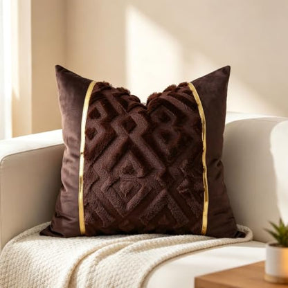 Luxury Patchwork Tufted Throw Pillow Cover 18x18 Inch Set of 2 - color: Dark Brown, size: 18" x 18" (Pack of 2)