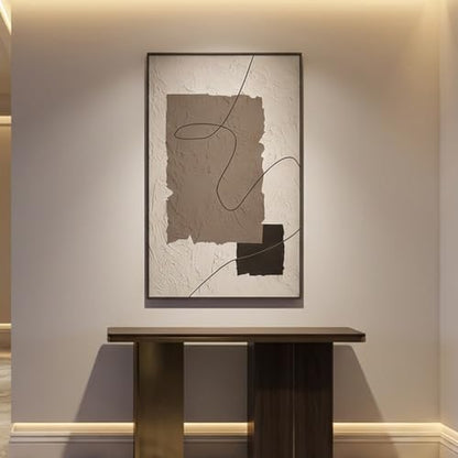 QKF Earth Geometric 3D Texture Black Aluminum Frame Canvas Wall Art - color: Taupe Beige Art