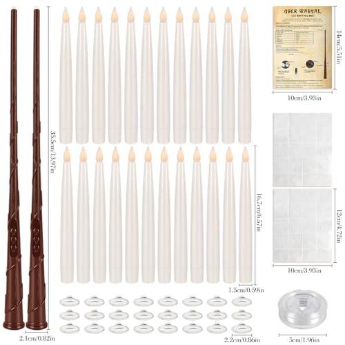 24 Pcs Halloween LED Magic Hanging Floating Candles, Taper Flickering Flameless with 2 Magic Wands - Candle Set for Halloween, Christmas, Weddings, Birthdays & Fantasy Ambiance... - color: 24Pcs-Floating flameless candles