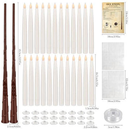 24 Pcs Halloween LED Magic Hanging Floating Candles, Taper Flickering Flameless with 2 Magic Wands - Candle Set for Halloween, Christmas, Weddings, Birthdays & Fantasy Ambiance... - color: 24Pcs-Floating flameless candles