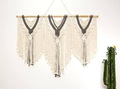 guzhiou Large Macrame Wall Hanging, Boho Woven Tapestry Decor Art, 43"x32" - color: Beige-grey