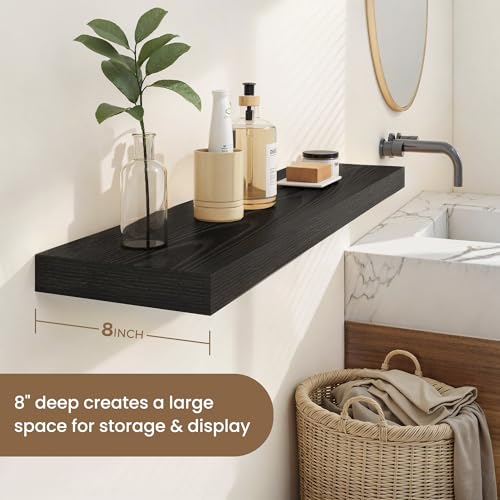 Dreamland 48 Inches Wall Mounted Wood Floating Shelves, Black, 2 Pack - color: Black, size: 48in