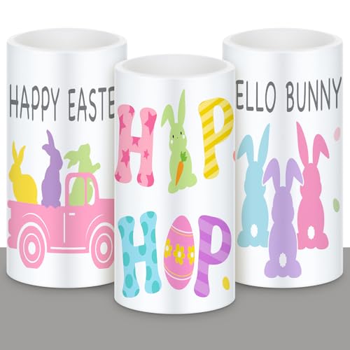 Retisee 3 Pcs Pastel Easter Flameless LED Candles Battery Operated Bunny Spring Flickering Pillar Candles with Remote Pastel Easter Decoration Centerpiece for Bedroom Living Room Dinner Table Decor - style: Pastel