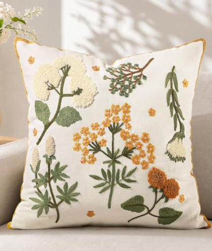 Embroidered Floral Throw Pillow Cover 20x20 Inch, Meadow Flower - color: Meadow Flower, size: 20" x 20" (Pack of 1)