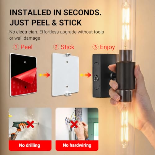 civaca Peel and Stick Wall Sconces, Black Battery Operated Wall Sconce