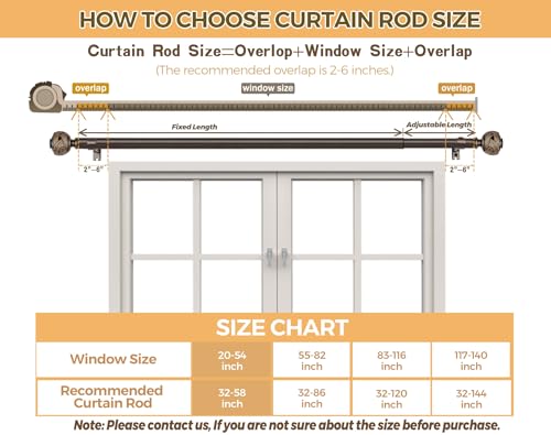 USFOOK Curtain Rods for Windows 32-58 Inch, Bronze, Adjustable Drapery Rod - color: Bronze, size: 32-58"