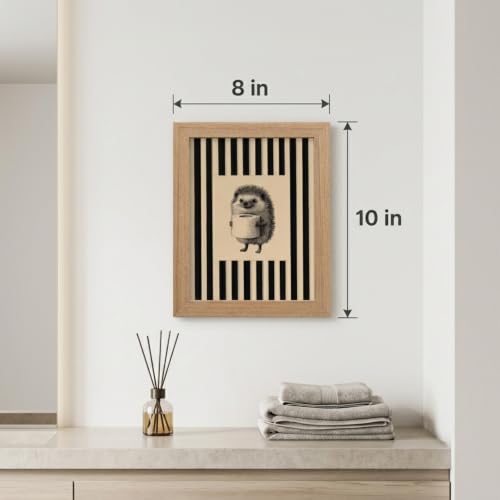 DGBQMK Funny Bathroom Wall Art Hedgehog Holding Toilet Paper Canvas Print, Vintage Black and White Striped Rustic Natural Wood Framed Animal Poster for Restroom Washroom Decor, 8x10 inch - color: hedgehog, size: 10"Lx8"W