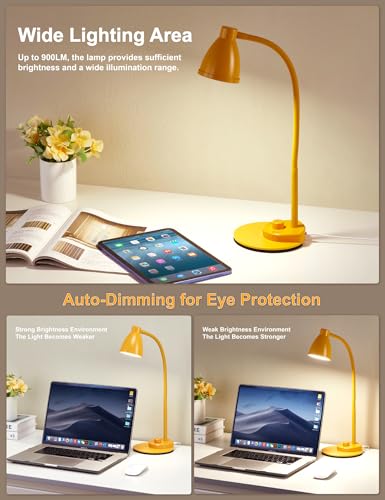 BOHON LED Desk Lamp with USB Charging Port 3 Color Modes Fully Dim, Yellow - color: Bright Yellow