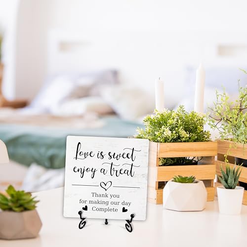 Romantic Wooden Sign With Stand, 'Love Is Sweet Enjoy A Treat' For Dessert Table, Perfect For Wedding, Bridal Shower, Anniversary & Valentine's Day Parties, B17