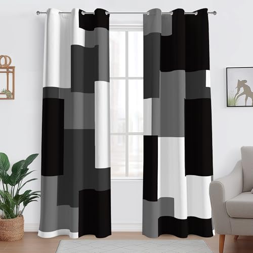 Tyrot Black White Grey Blackout Curtains for Bedroom Living Room 96 inch - color: Grey, size: 42"W x 96"L (Pack of 2)