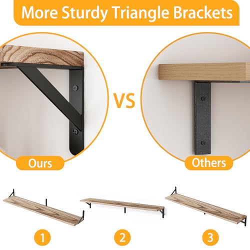 YGEOMER 35.4 in Floating Shelves for Wall, Light Carbonized Brown Set of 4 - color: Light Carbonized Brown, size: 35.4 inches
