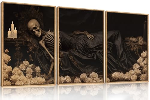 DRACIT Spooky Halloween Dark Gothic Skull Framed Canvas Wall Art-24"x36"x3 - color: Dark Gothic Skull Wall Art, size: 24"L x 36"W
