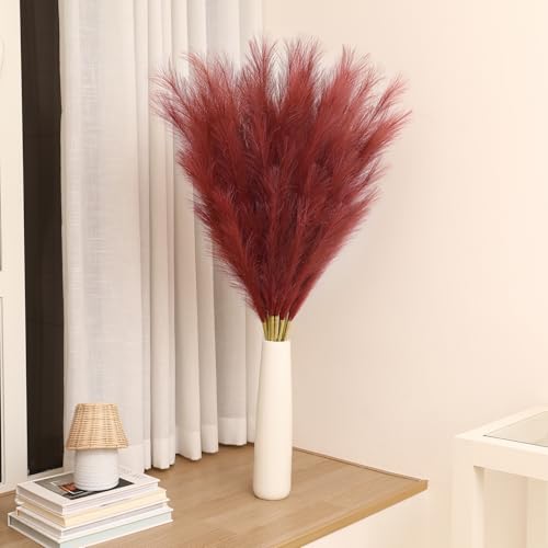 Wertuirk Burgundy Pampas Grass Decor, 8 Pcs 45 Inch Tall Large Faux Pompous - color: Burgundy