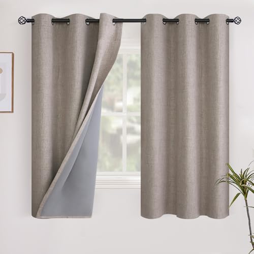 YoungsTex Burlap Short Linen Blackout Curtains 40 Inch Length for Bedroom - color: Burlap, size: 42"W x 40"L (Pack of 2)